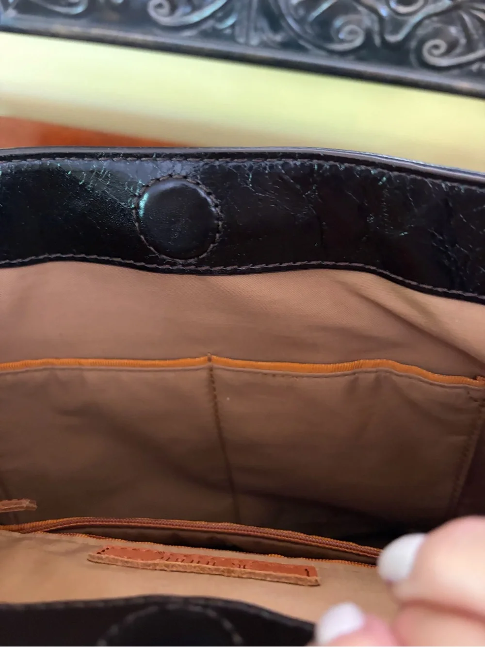 HOBO Maggie Satchel/Crossbody Polished Black Leather And Sleek Handles